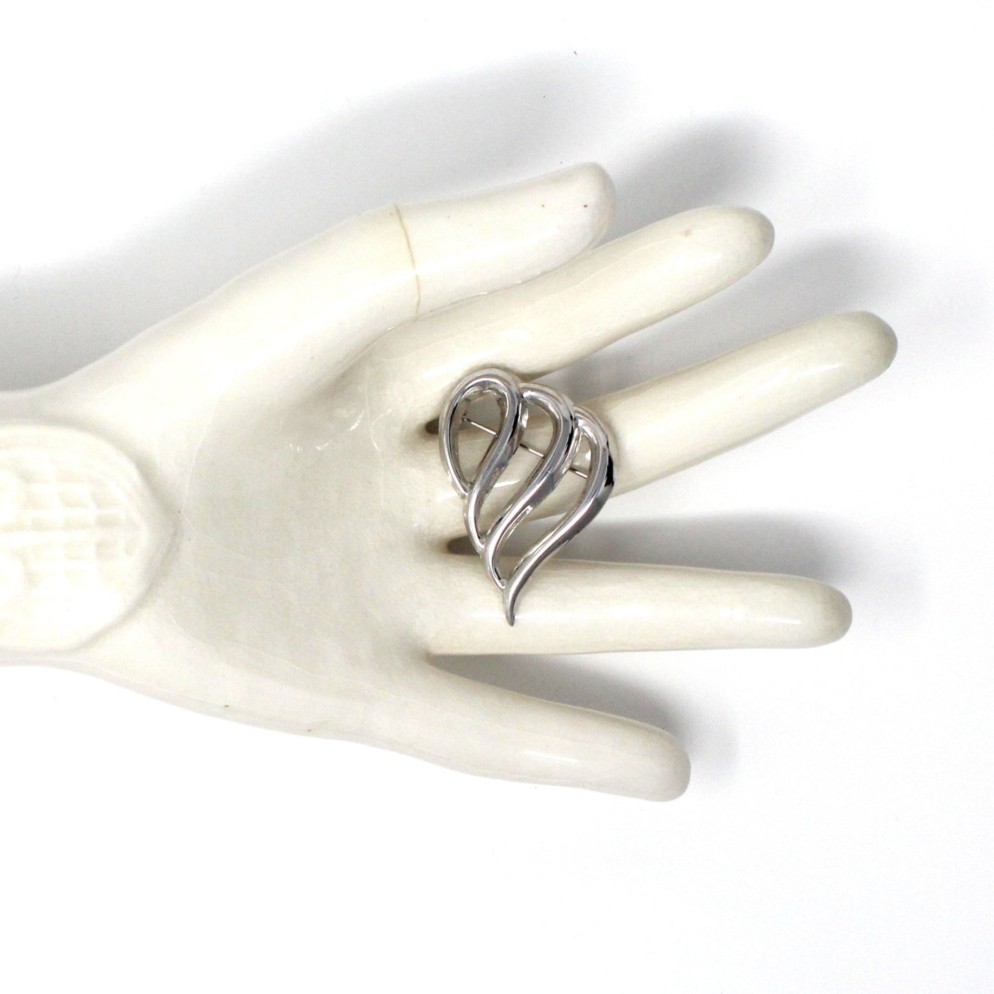 Brooch / Pin, Beau Ster, Open Heart 3 Loop Pin, Sterling Silver, Modernist, Vintage