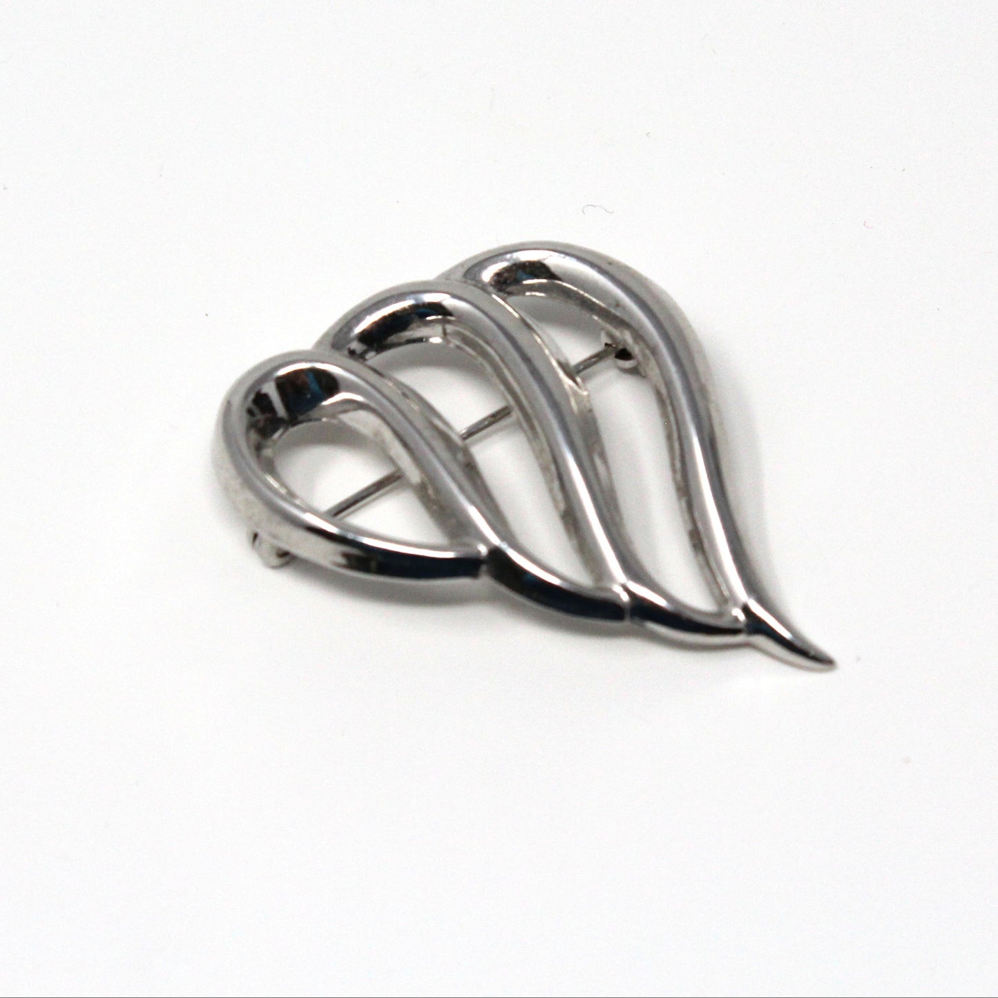Brooch / Pin, Beau Ster, Open Heart 3 Loop Pin, Sterling Silver, Modernist, Vintage