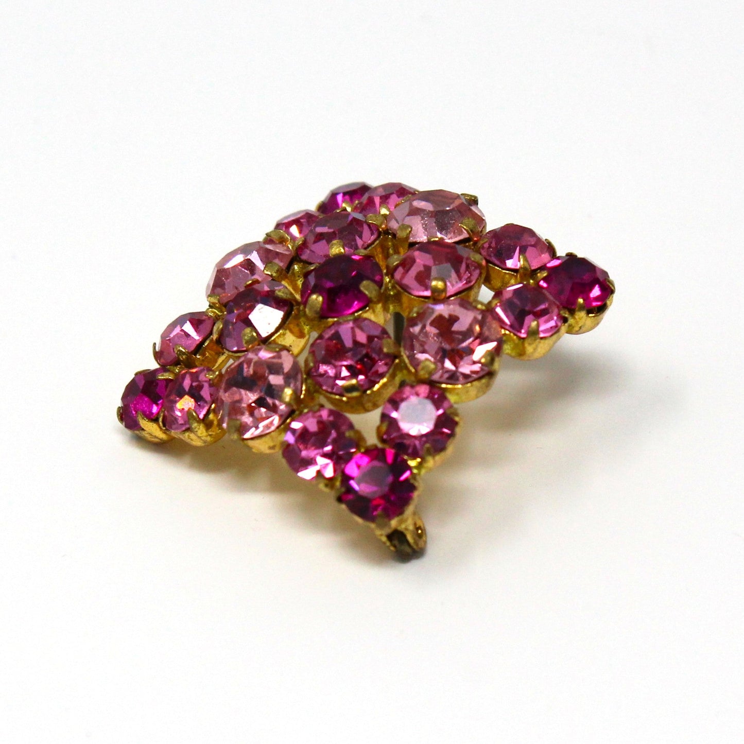 Brooch / Pin, Austrian Crystal Pink Rhinestones, Prong Set, Square Brooch, Vintage, 1950's