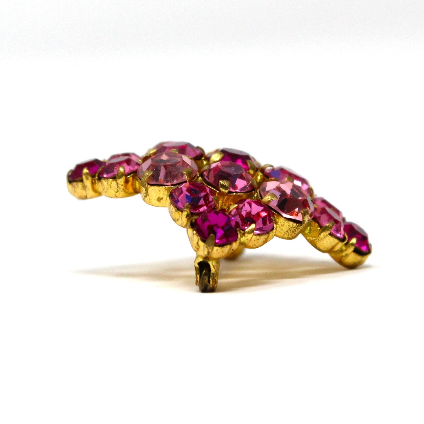 Brooch / Pin, Austrian Crystal Pink Rhinestones, Prong Set, Square Brooch, Vintage, 1950's