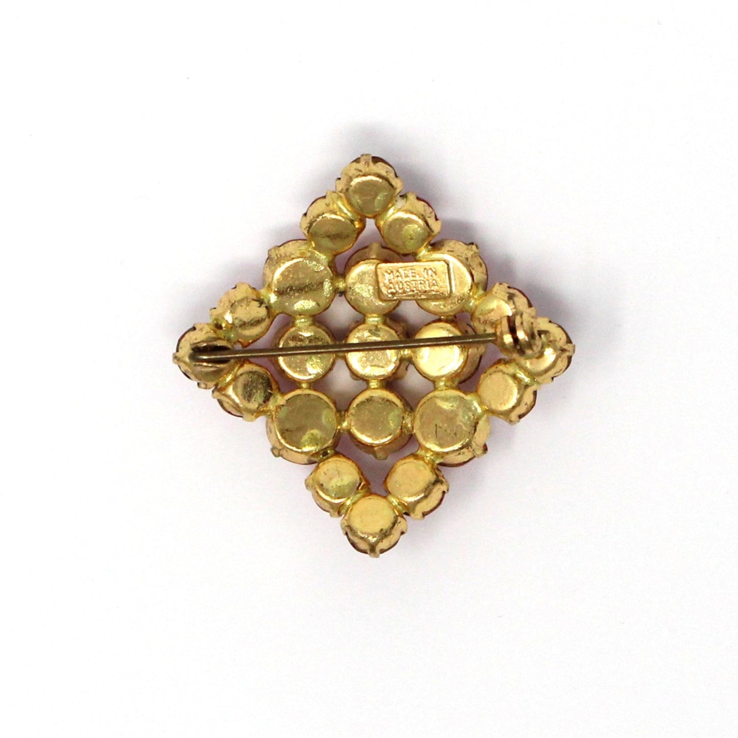 Brooch / Pin, Austrian Crystal Pink Rhinestones, Prong Set, Square Brooch, Vintage, 1950's