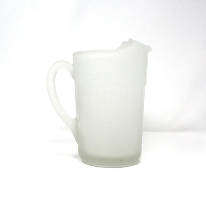 Pitcher, White Frosted Glass, Paneled Serving Pitcher, Vintage, 1950's