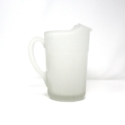 Pitcher, White Frosted Glass, Paneled Serving Pitcher, Vintage, 1950's