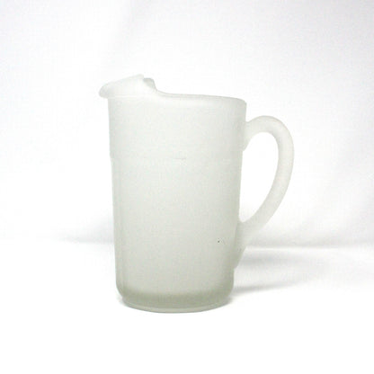 Pitcher, White Frosted Glass, Paneled Serving Pitcher, Vintage, 1950's