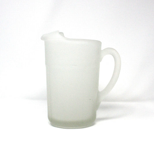 Pitcher, White Frosted Glass, Paneled Serving Pitcher, Vintage, 1950's