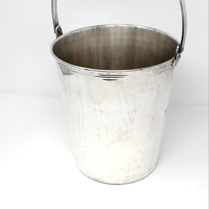 Ice Bucket, Champagne Bucket, Ice Pail, Silverplate, Hinged Handle & Ribbed Banding, Vintage