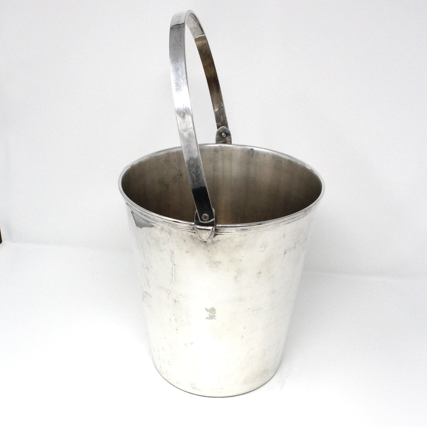 Ice Bucket, Champagne Bucket, Ice Pail, Silverplate, Hinged Handle & Ribbed Banding, Vintage