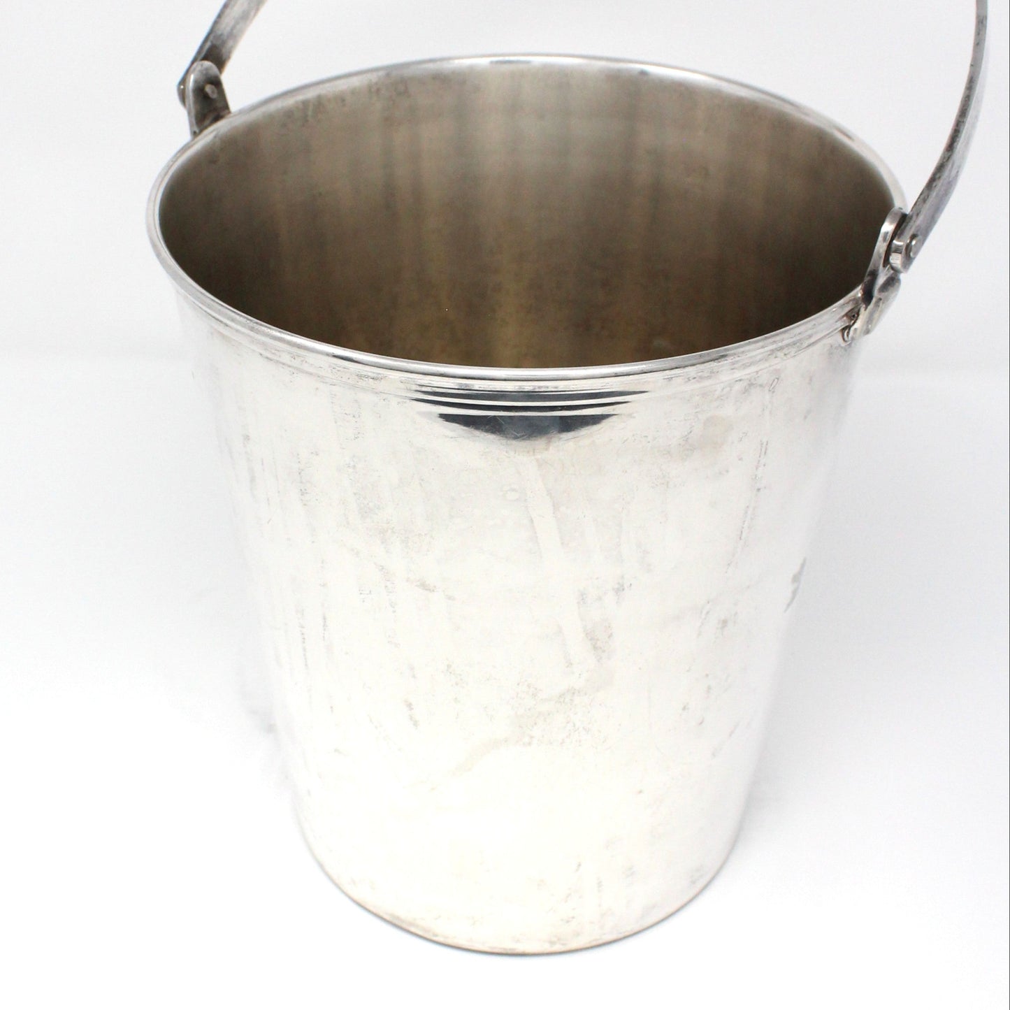 Ice Bucket, Champagne Bucket, Ice Pail, Silverplate, Hinged Handle & Ribbed Banding, Vintage