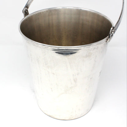 Ice Bucket, Champagne Bucket, Ice Pail, Silverplate, Hinged Handle & Ribbed Banding, Vintage