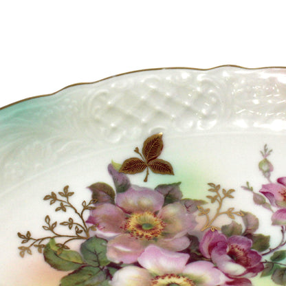 Trinket Dish, Schumann Arzberg, Oval Relish Dish, Wild Rose Blush Pattern, Embossed Porcelain, Germany, Vintage, 1970's