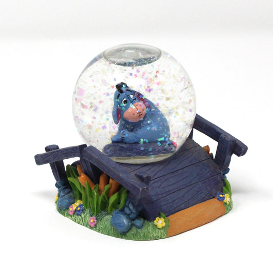 Snowglobe, Disney, Eeyore On Wooden Bridge With Flowers, Mini Snow Globe Collectible, 2000's