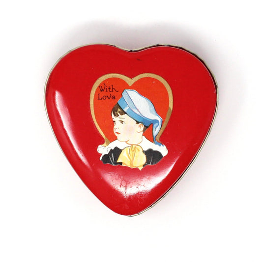 Gift Tin / Candy Tin, Valentine Heart Shaped Collectible Tin, Metal Heart with Vintage Cut-Out, Set of 2, 2020's