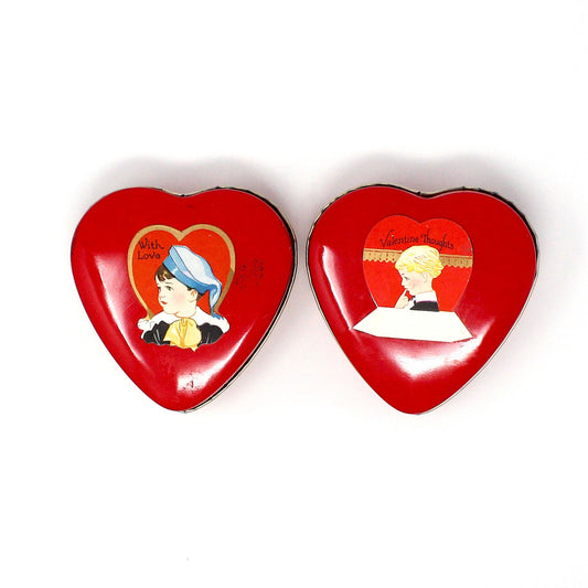 Gift Tin / Candy Tin, Valentine Heart Shaped Collectible Tin, Metal Heart with Vintage Cut-Out, Set of 2, 2020's