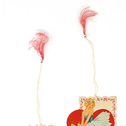 Tally Cards / Score Cards, Valentine Girl & Boy, String and Tassel, Set of 2, Vintage, 1930's