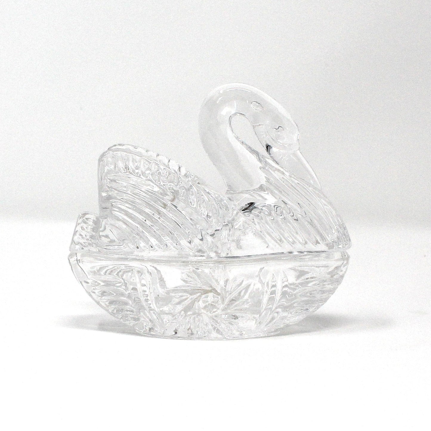 Trinket Box, Crystal Swan in Nest, Figural Swan Ring Box, Trinket Dish, Vintage, 1990's