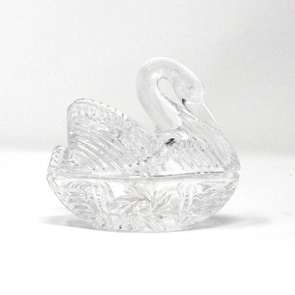 Trinket Box, Crystal Swan in Nest, Figural Swan Ring Box, Trinket Dish, Vintage, 1990's