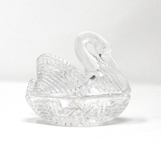Trinket Box, Crystal Swan in Nest, Figural Swan Ring Box, Trinket Dish, Vintage, 1990's
