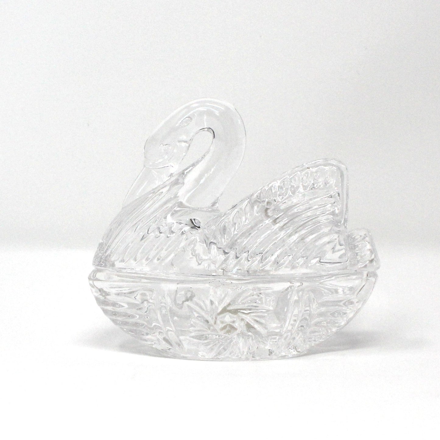 Trinket Box, Crystal Swan in Nest, Figural Swan Ring Box, Trinket Dish, Vintage, 1990's