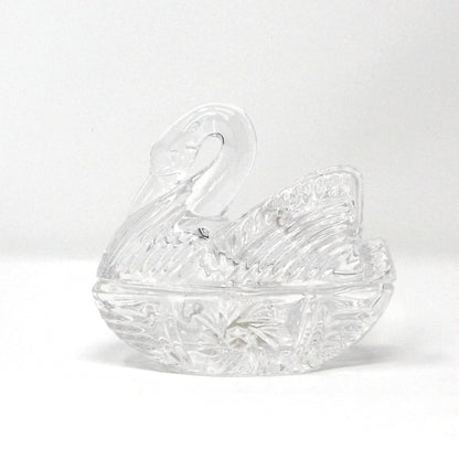 Trinket Box, Crystal Swan in Nest, Figural Swan Ring Box, Trinket Dish, Vintage, 1990's