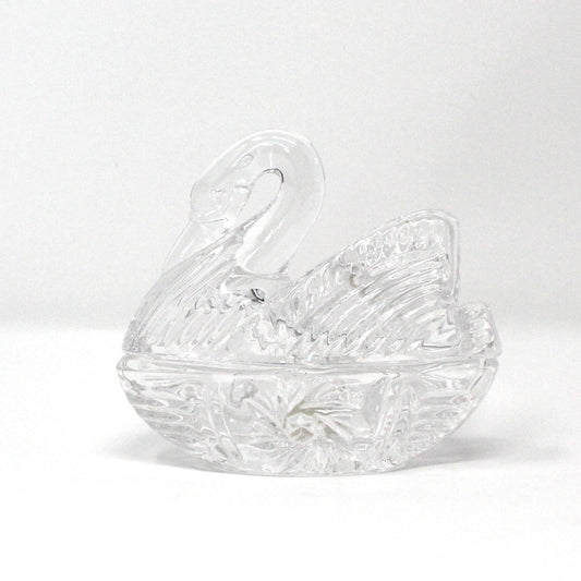 Trinket Box, Crystal Swan in Nest, Figural Swan Ring Box, Trinket Dish, Vintage, 1990's