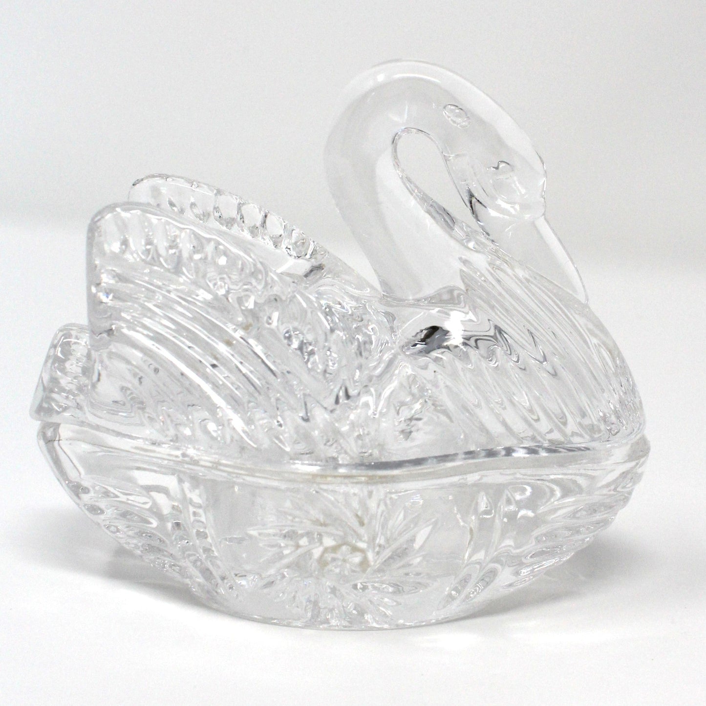 Trinket Box, Crystal Swan in Nest, Figural Swan Ring Box, Trinket Dish, Vintage, 1990's