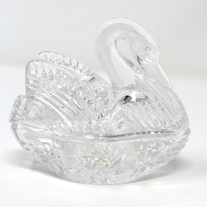 Trinket Box, Crystal Swan in Nest, Figural Swan Ring Box, Trinket Dish, Vintage, 1990's
