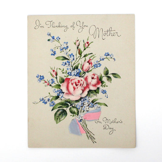 Greeting Card / Mother's Day, Norcross, Thinking of You Mother, Fabric Ribbon, Vintage, Unused, 1940's