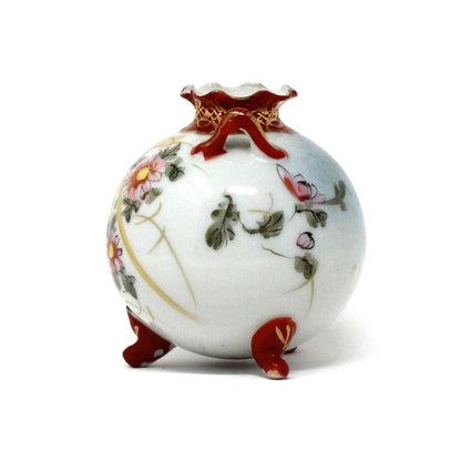 Bud Vase, Kutani, Hand Painted Oriental Pink Florals, Eiraku Style Chinoiserie, Vintage, 1930's