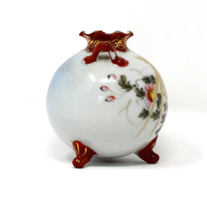 Bud Vase, Kutani, Hand Painted Oriental Pink Florals, Eiraku Style Chinoiserie, Vintage, 1930's