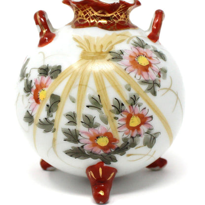 Bud Vase, Kutani, Hand Painted Oriental Pink Florals, Eiraku Style Chinoiserie, Vintage, 1930's