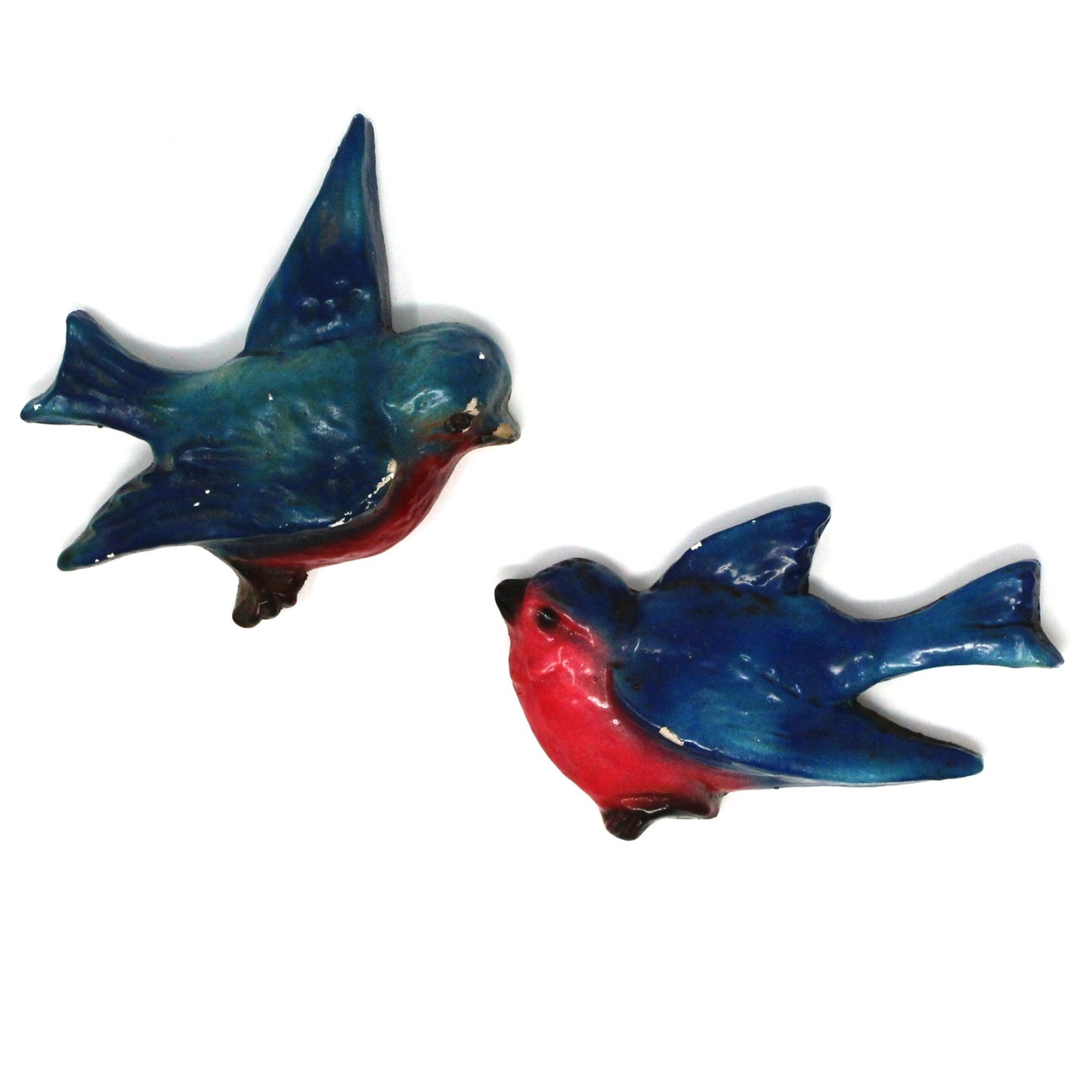 Chalkware, Birds, Hand Painted Ceramic, Set of 2, Vintage Wall Art, 1940's