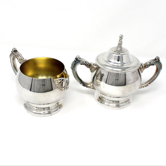 Creamer & Sugar with Lid, Silverplate, Oneida Sea Crest, USA, Vintage, 1950's