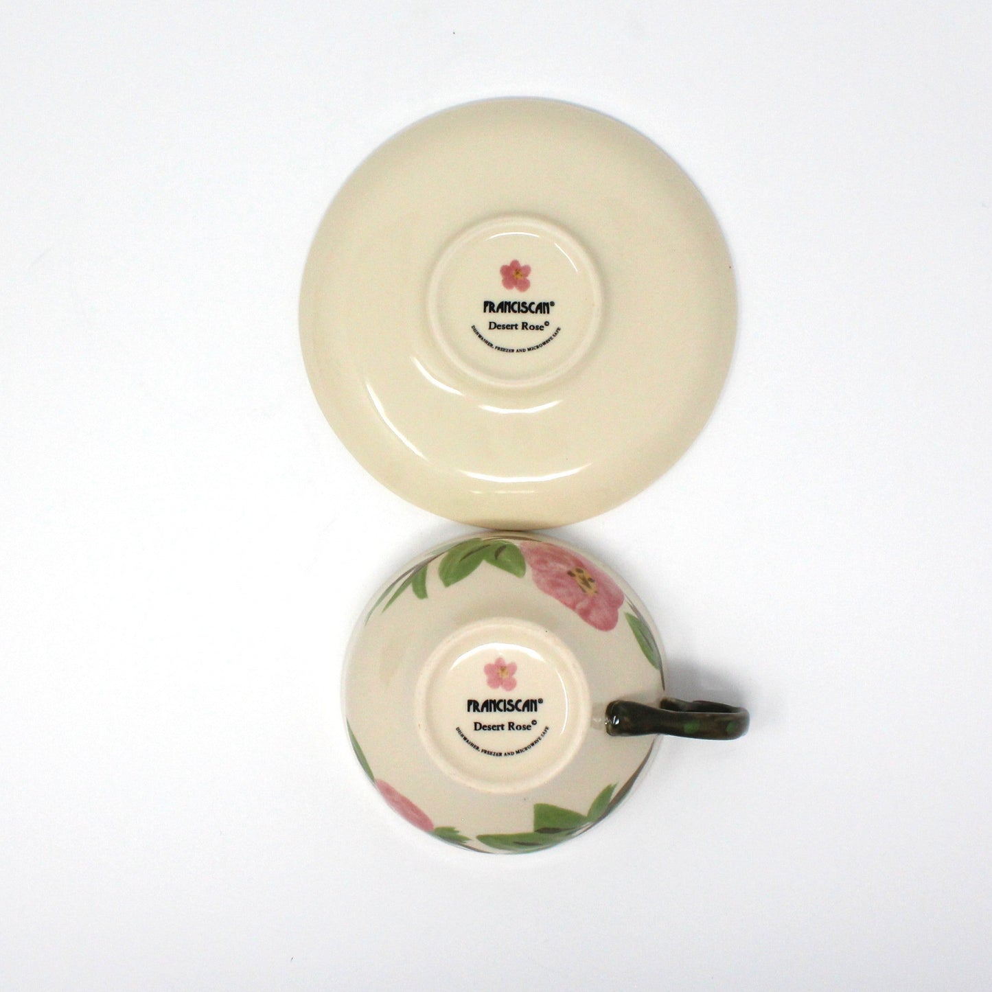 Teacup and Saucer, Franciscan, Desert Rose, Pink Rose, Set of 4 Coffee Cups, 2000's
