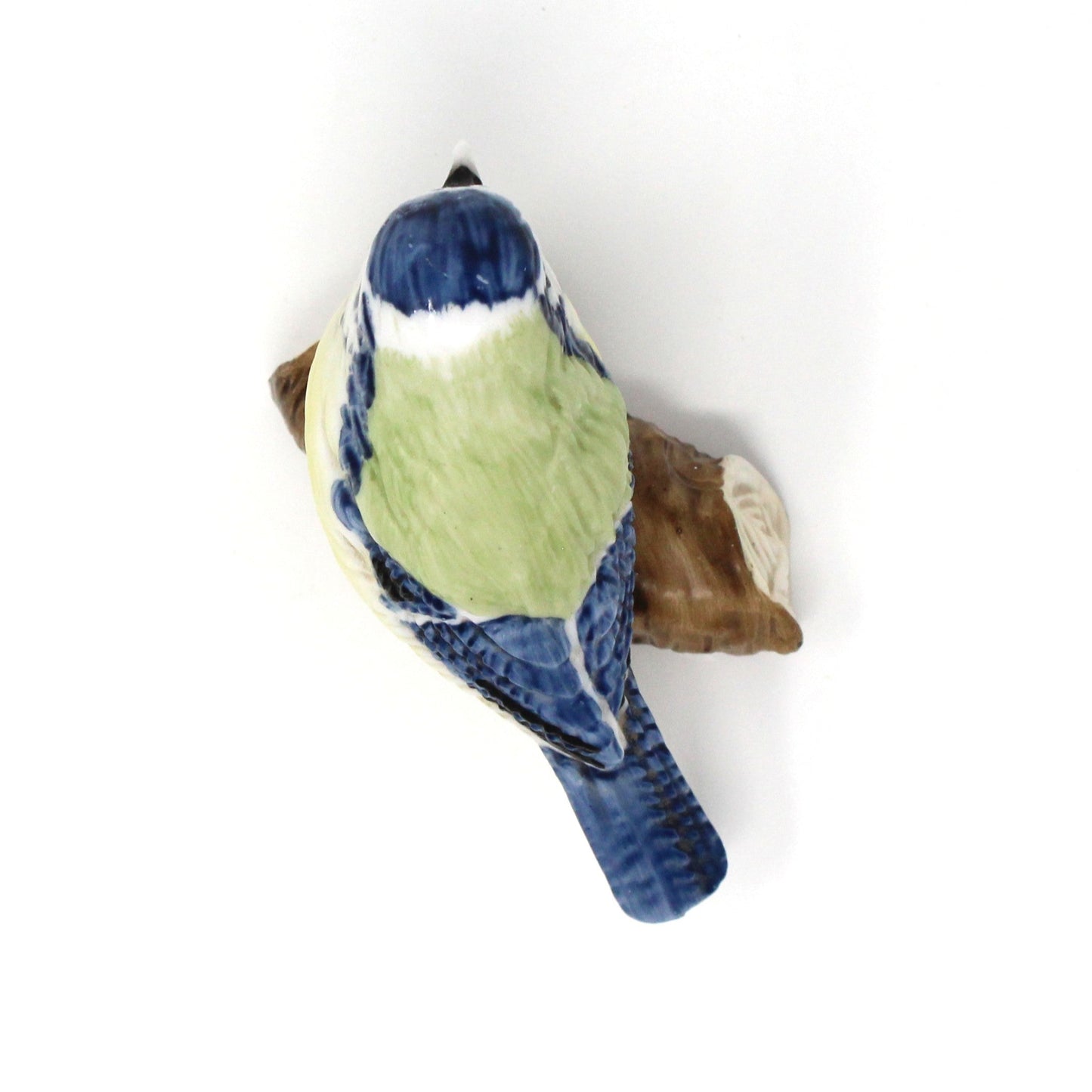 Figurine, Blue Tit Bird on Log, Hand Painted Porcelain, Antique Foreign, early 1900's