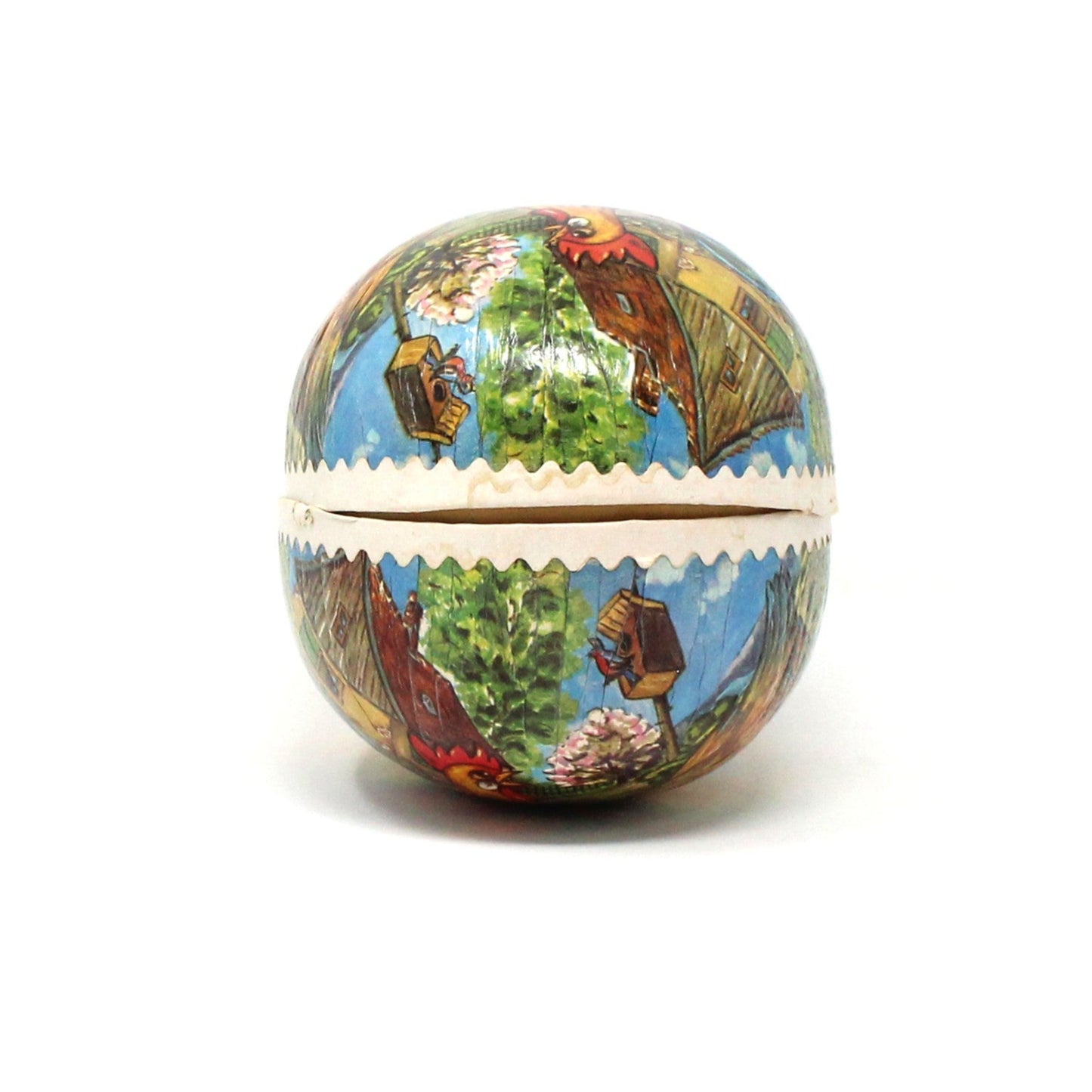 Box, Gift Box / Candy Box, Paper Mache Easter Egg Shaped Treat Box, Chicken Family, Fillable, 7" Vintage, 1950's