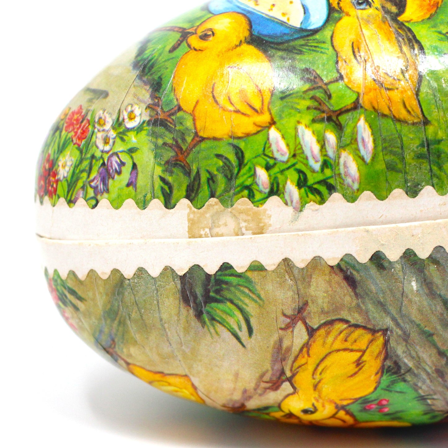 Box, Gift Box / Candy Box, Paper Mache Easter Egg Shaped Treat Box, Chicken Family, Fillable, 7" Vintage, 1950's