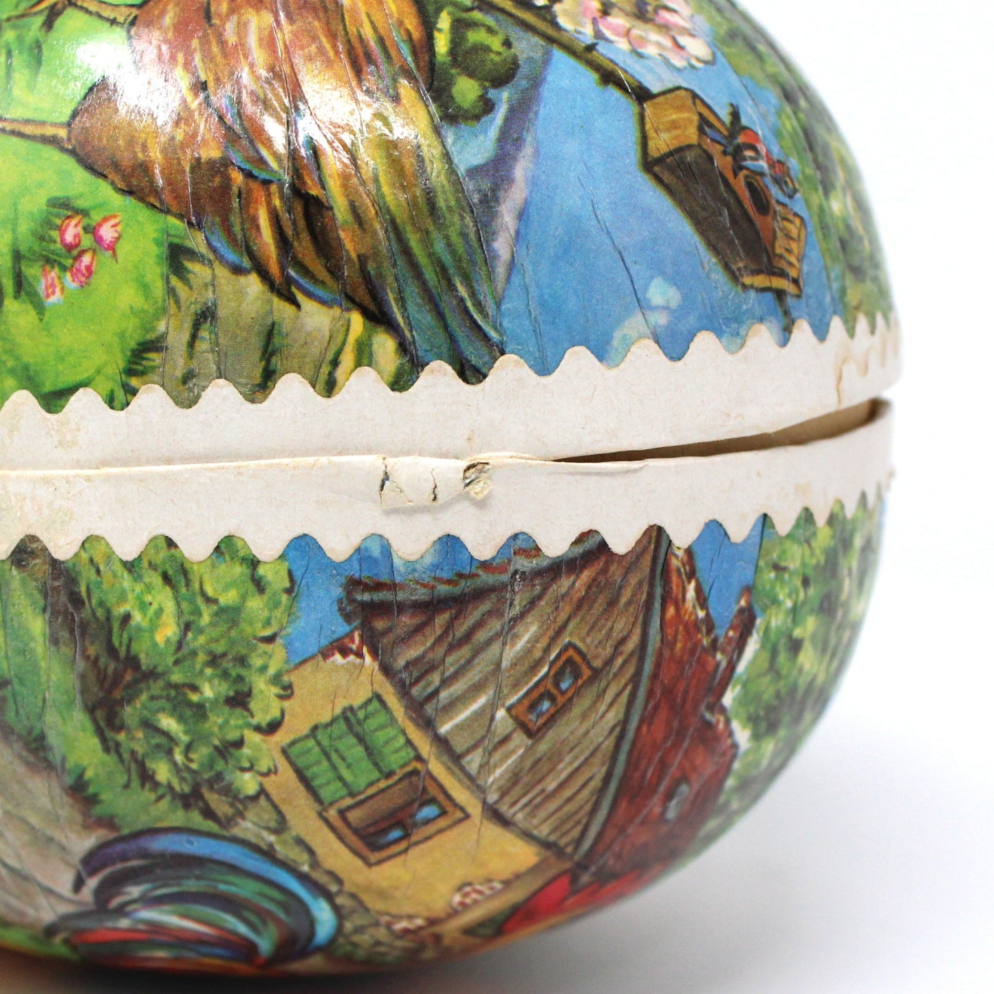 Box, Gift Box / Candy Box, Paper Mache Easter Egg Shaped Treat Box, Chicken Family, Fillable, 7" Vintage, 1950's