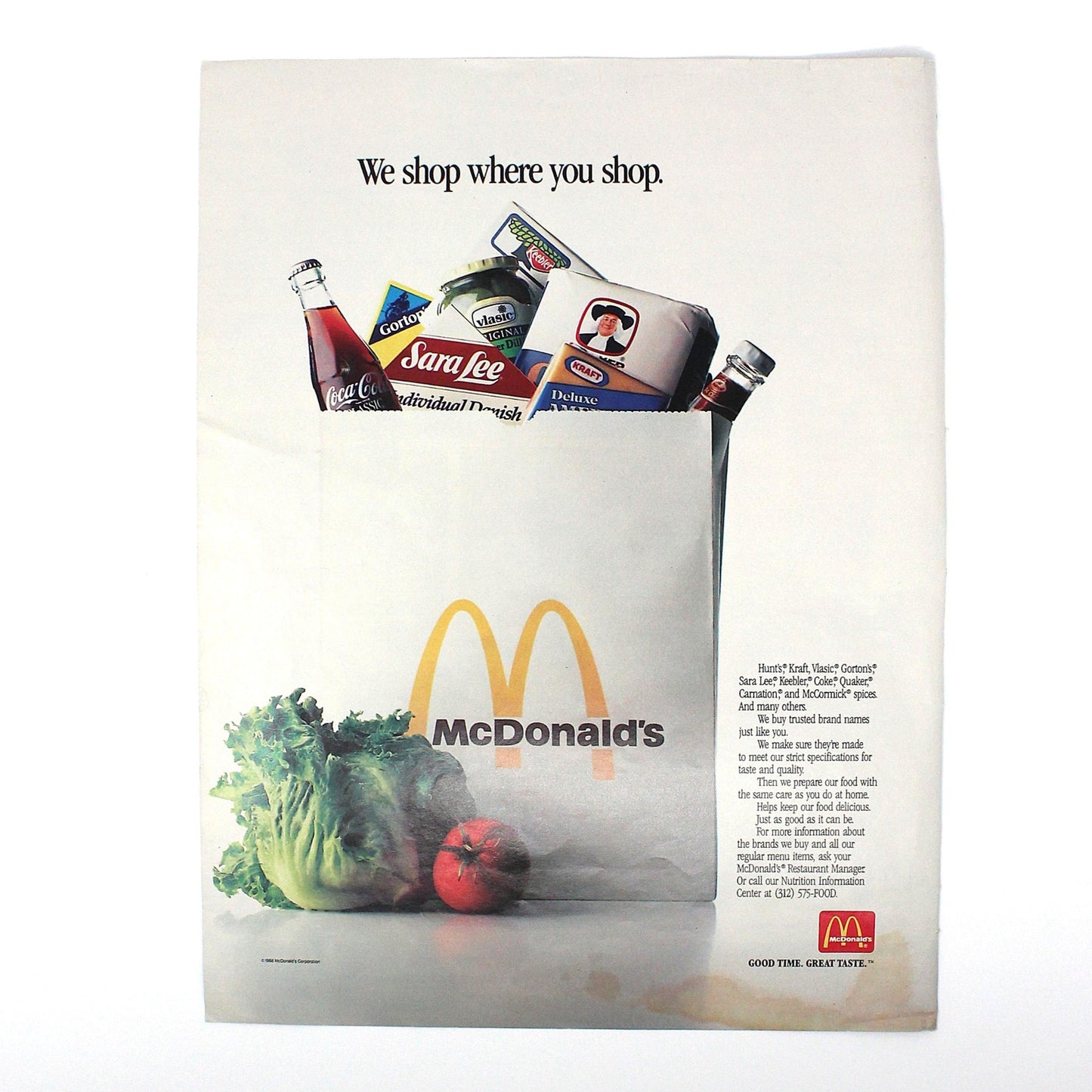 Advertisement, McDonald's, 1988, Original Magazine Ad, Vintage