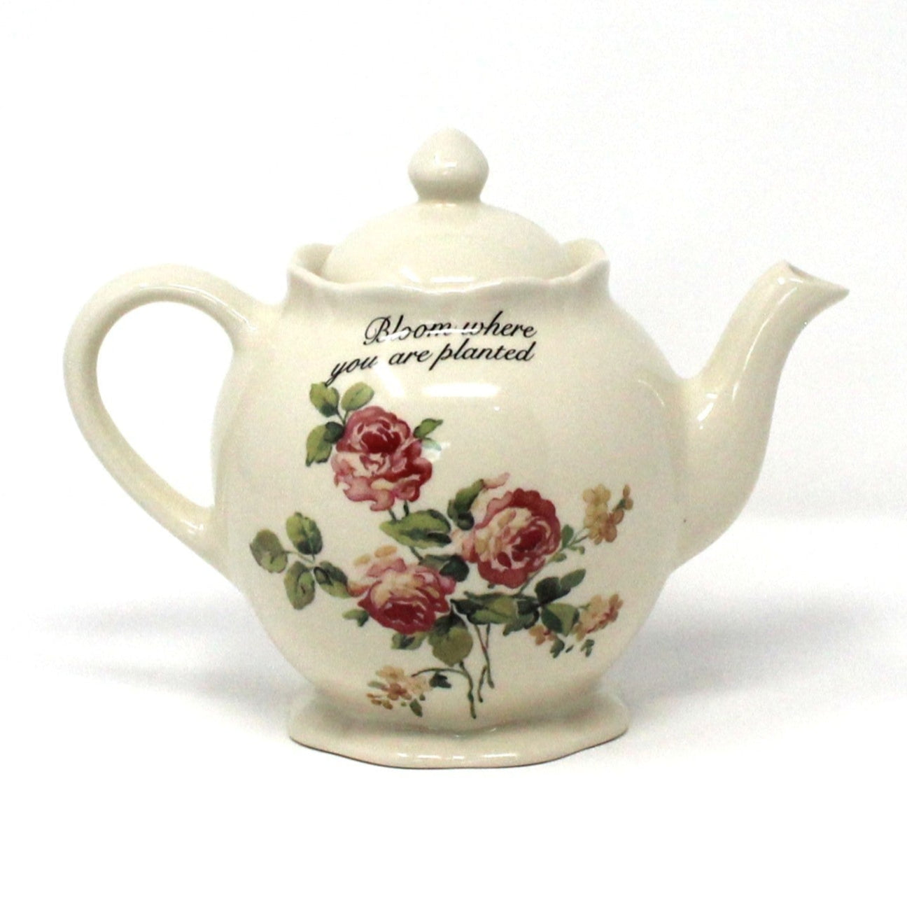 Teapot, Floral, Bloom Where You Are Planted, Martha Vaughn Lily Creek Collection, Pink Roses, 2000's