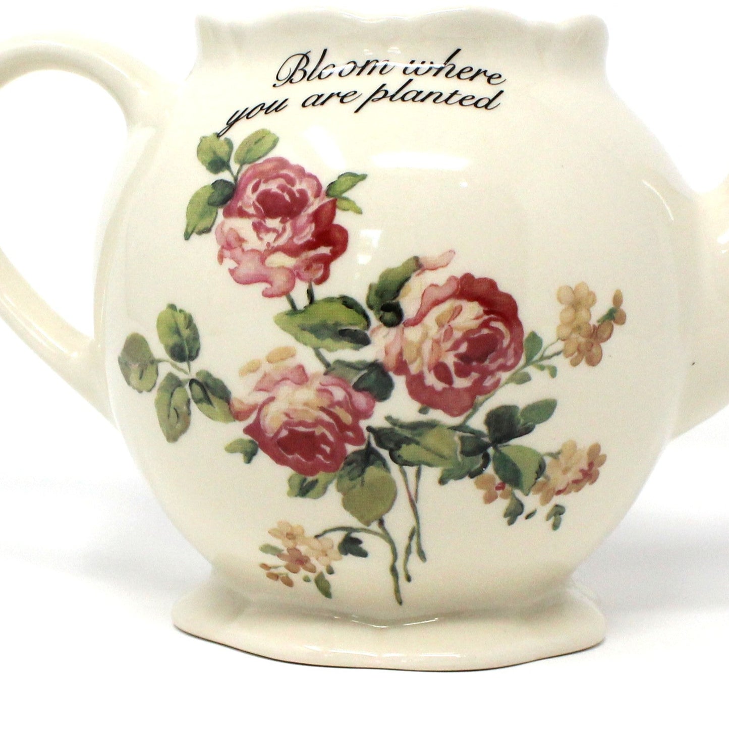 Teapot, Floral, Bloom Where You Are Planted, Martha Vaughn Lily Creek Collection, Pink Roses, 2000's