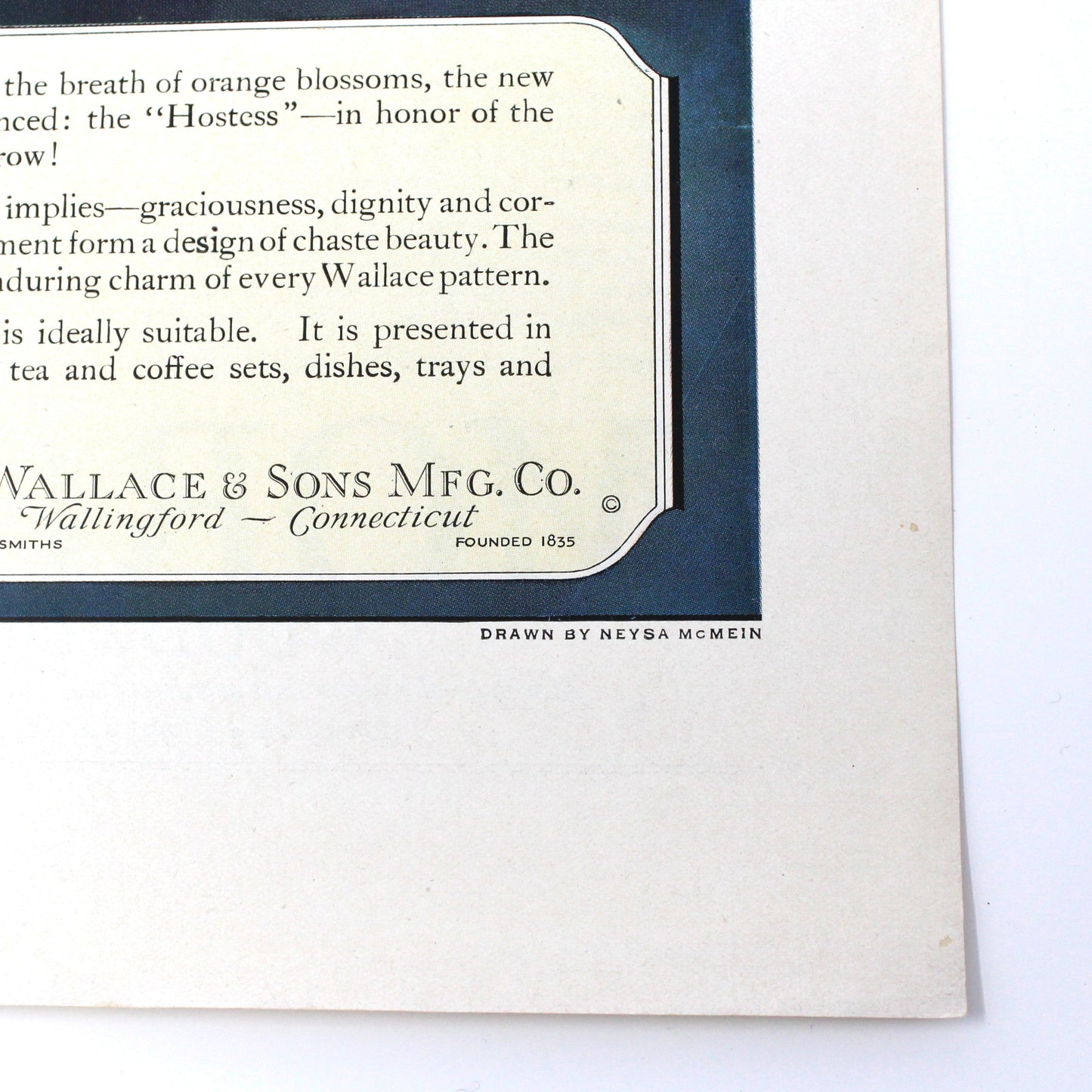 Advertisement, Wallace Silver, Hostess Pattern Flatware, 1921 Art Deco Bride Illustration by McMein, Original Magazine Ad, Antique