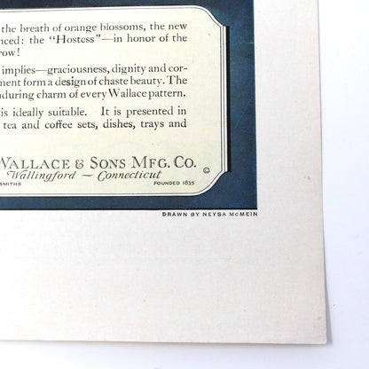 Advertisement, Wallace Silver, Hostess Pattern Flatware, 1921 Art Deco Bride Illustration by McMein, Original Magazine Ad, Antique