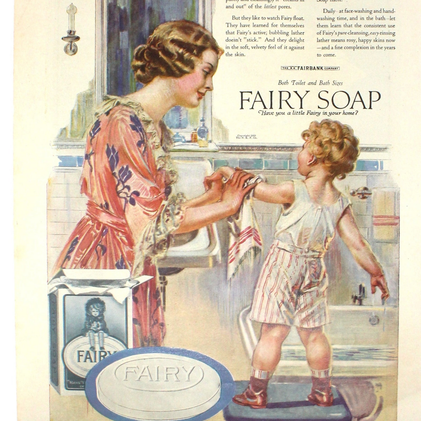 Advertisement, Fairy Soap, 1920 Original Magazine Ad, Fairy Soap Habit, Mother & Child, Antique