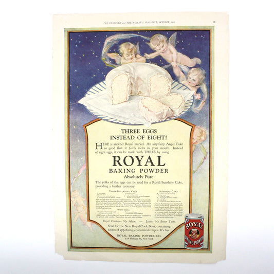 Advertisement, Royal Baking Powder, 1920 Original Magazine Ad, Absolutely Pure, Angel Cake Recipe, Antique