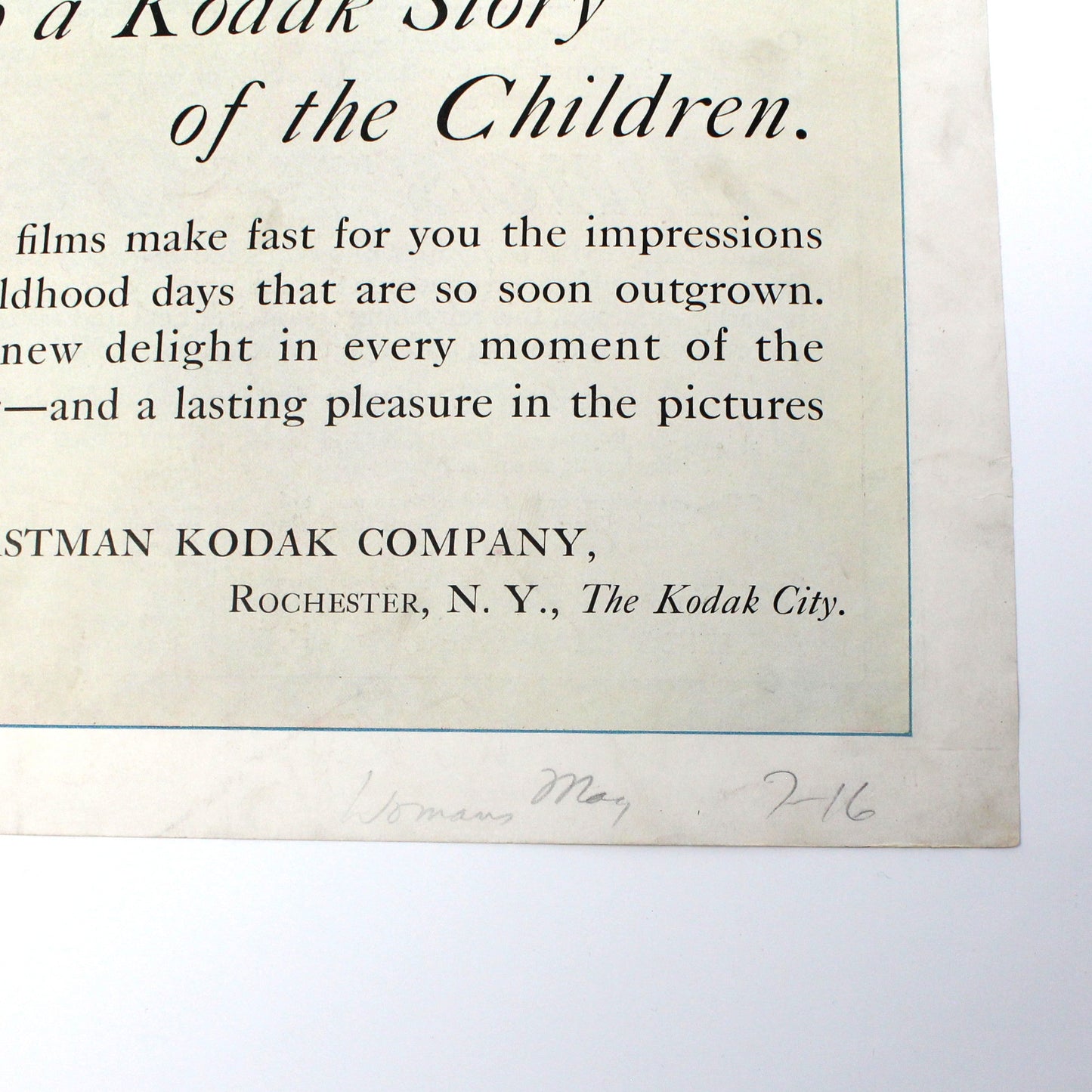 Advertisement, Eastman Kodak, 1916, Original Magazine Ad, ...Story of the Children, Antique
