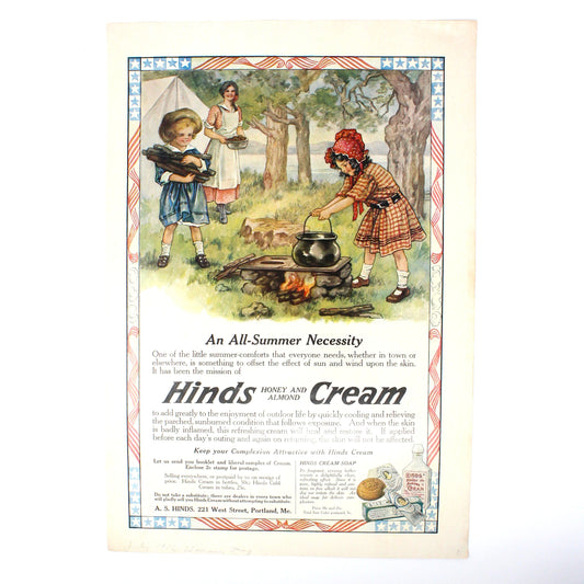 Advertisement, Hinds Honey & Almond Cream, 1916, Original Magazine Ad, An All Summer Necessity, Antique