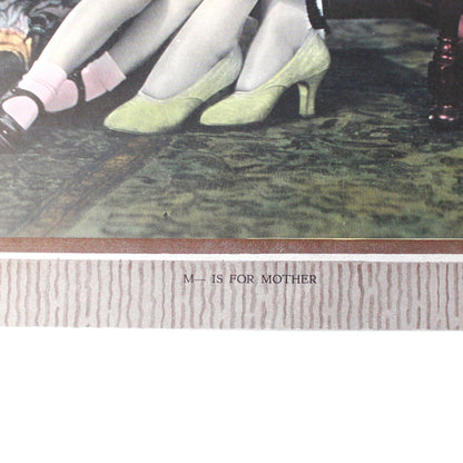 Print, Hand Colored 1920's Photo Image, Titled "M is for Mother", Mother and Daughter Reading, Antique, 16"
