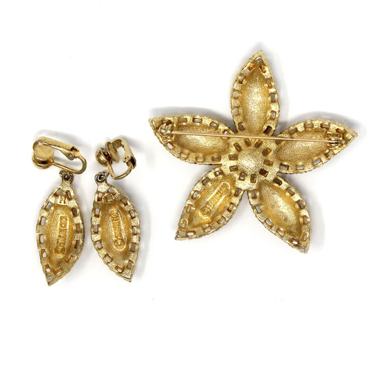 Brooch / Pin and Earrings Set, Sarah Coventry, Ocean Star / Starfish, Gold & Turquoise, Clip-Ons, Vintage