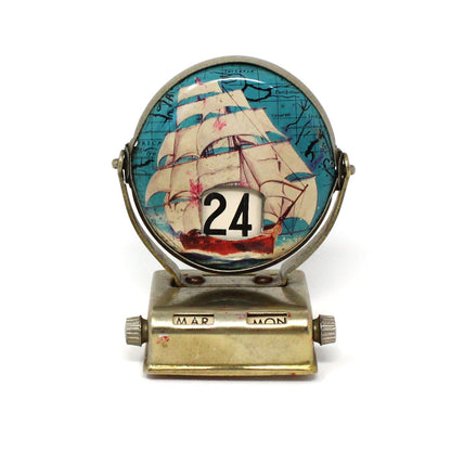 Calendar, Perpetual Flip Desk Calendar, Ship / Map, Japan, Vintage