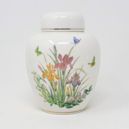 Ginger Jar, Irises and Butterflies, Porcelain, Vintage Japan